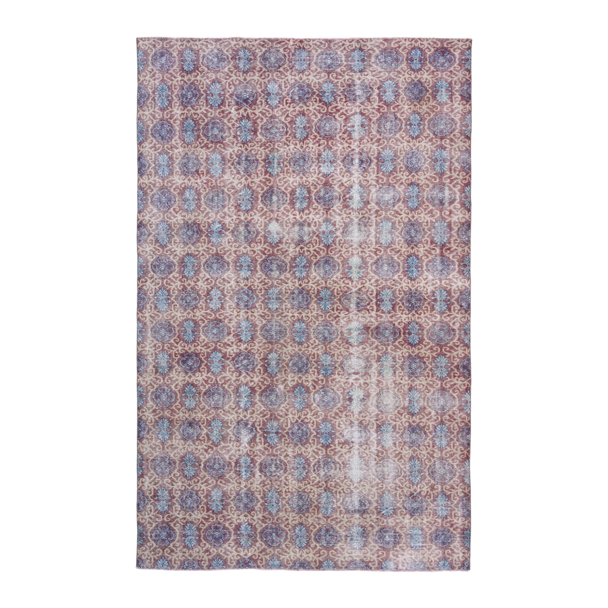 Turkish Isparta area rug in beige and dusty blue, 6'4" x 9'9"
