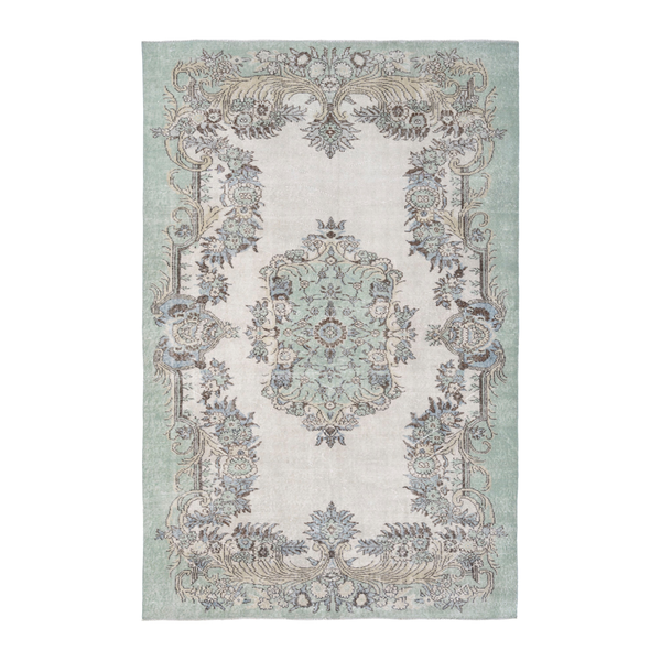Turkish Isparta area rug in sage and off-white, 6' x 8'11"