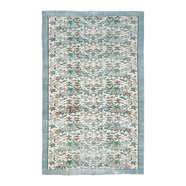 Turkish Manisa area rug in ivory and teal, 5'1" x 8'2"
