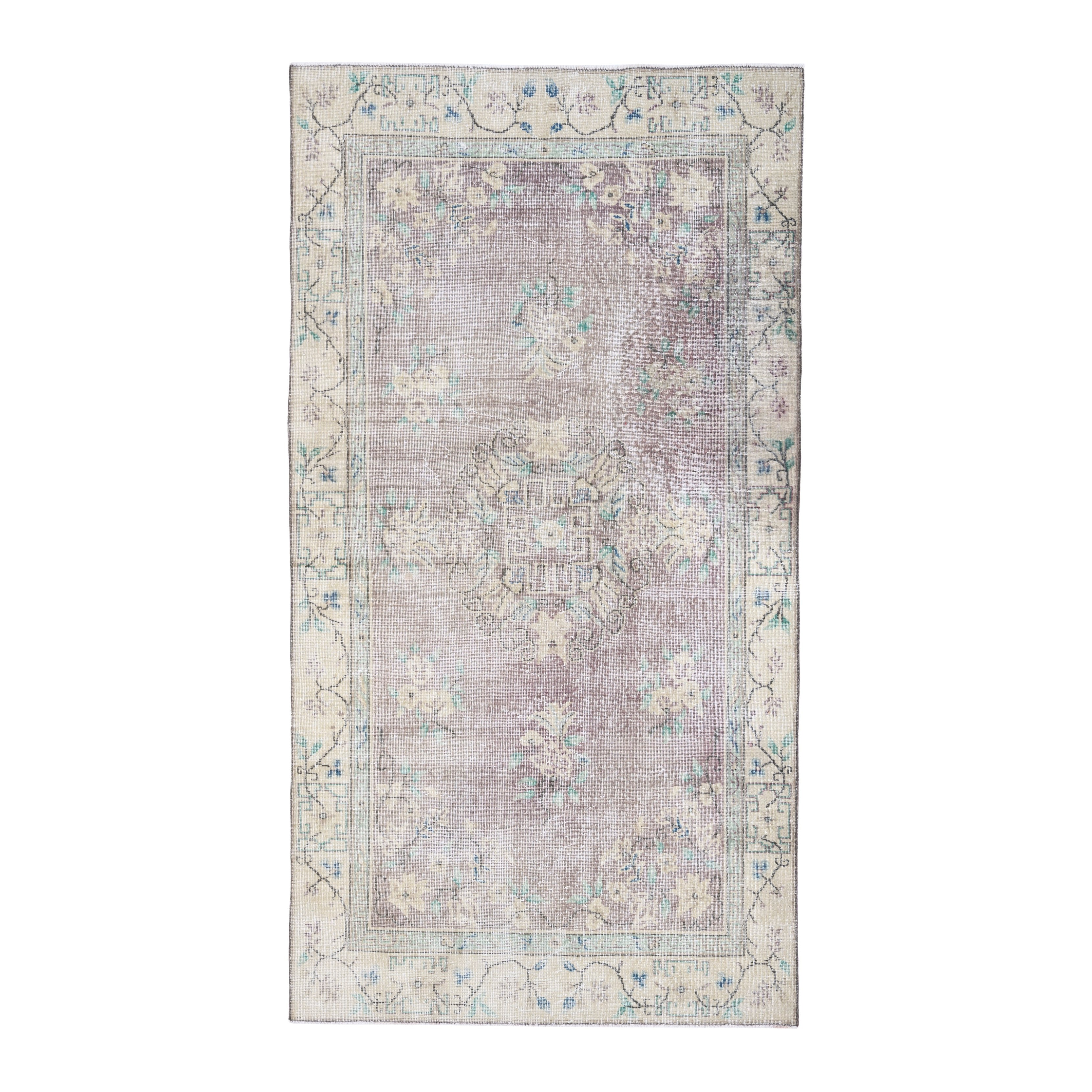 Turkish Isparta area rug in dusty rose and cream, 4'9" x 8'6"