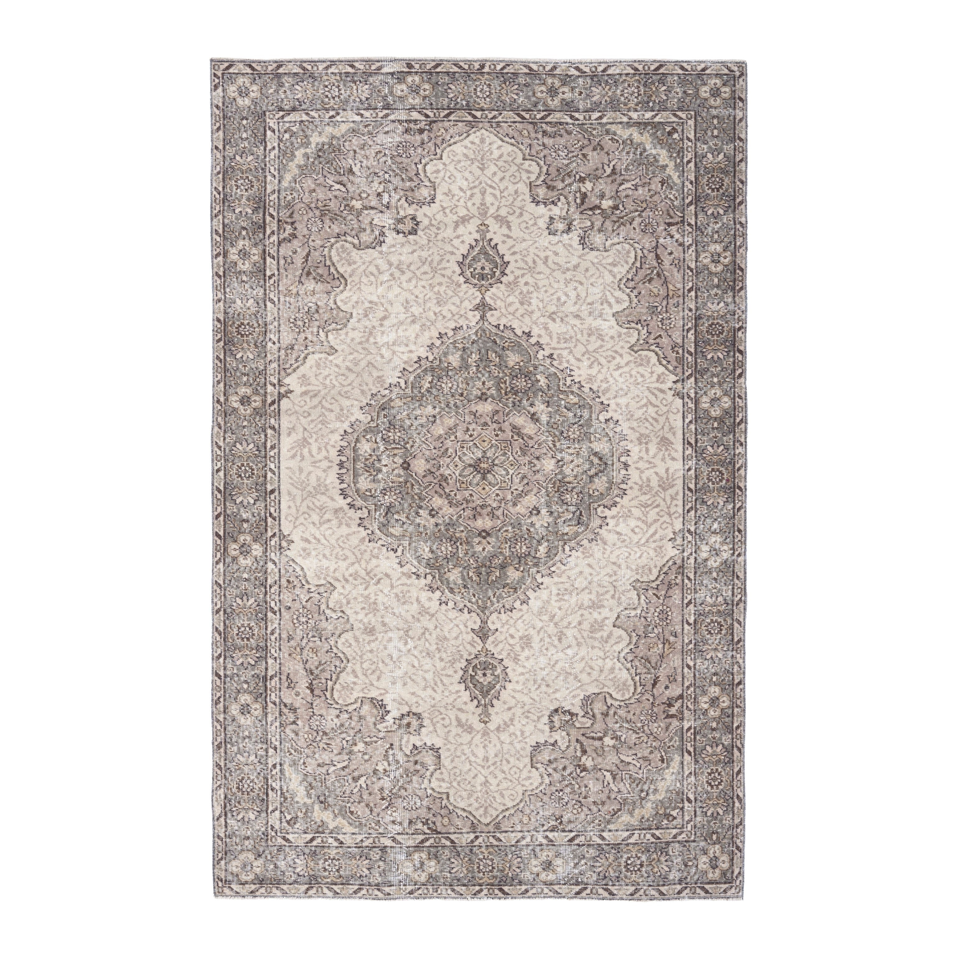 Turkish Isparta area rug in cream and taupe, 5' x 7'10"