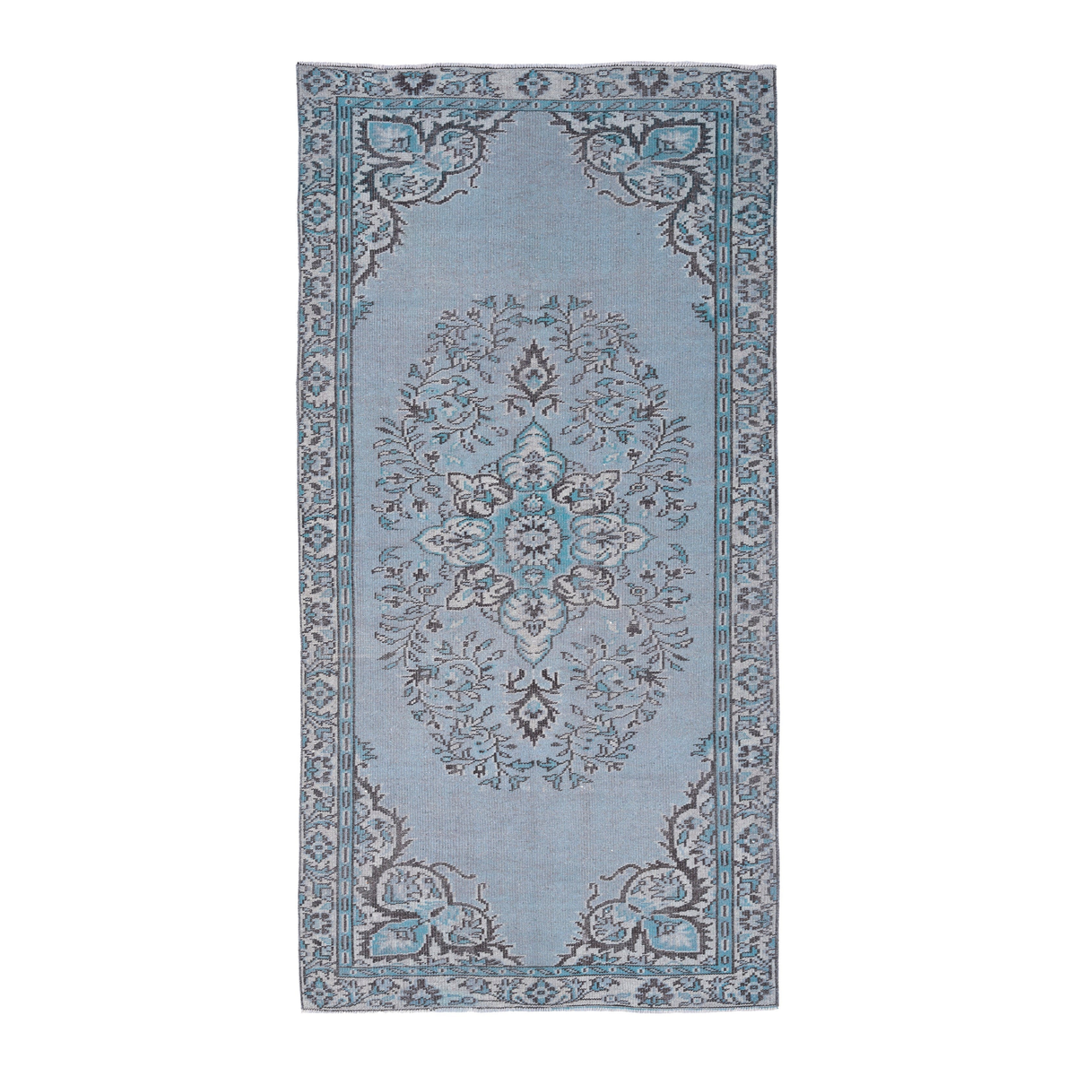 Turkish Manisa area rug in powder blue and blue gray, 4'6" x 8'2"
