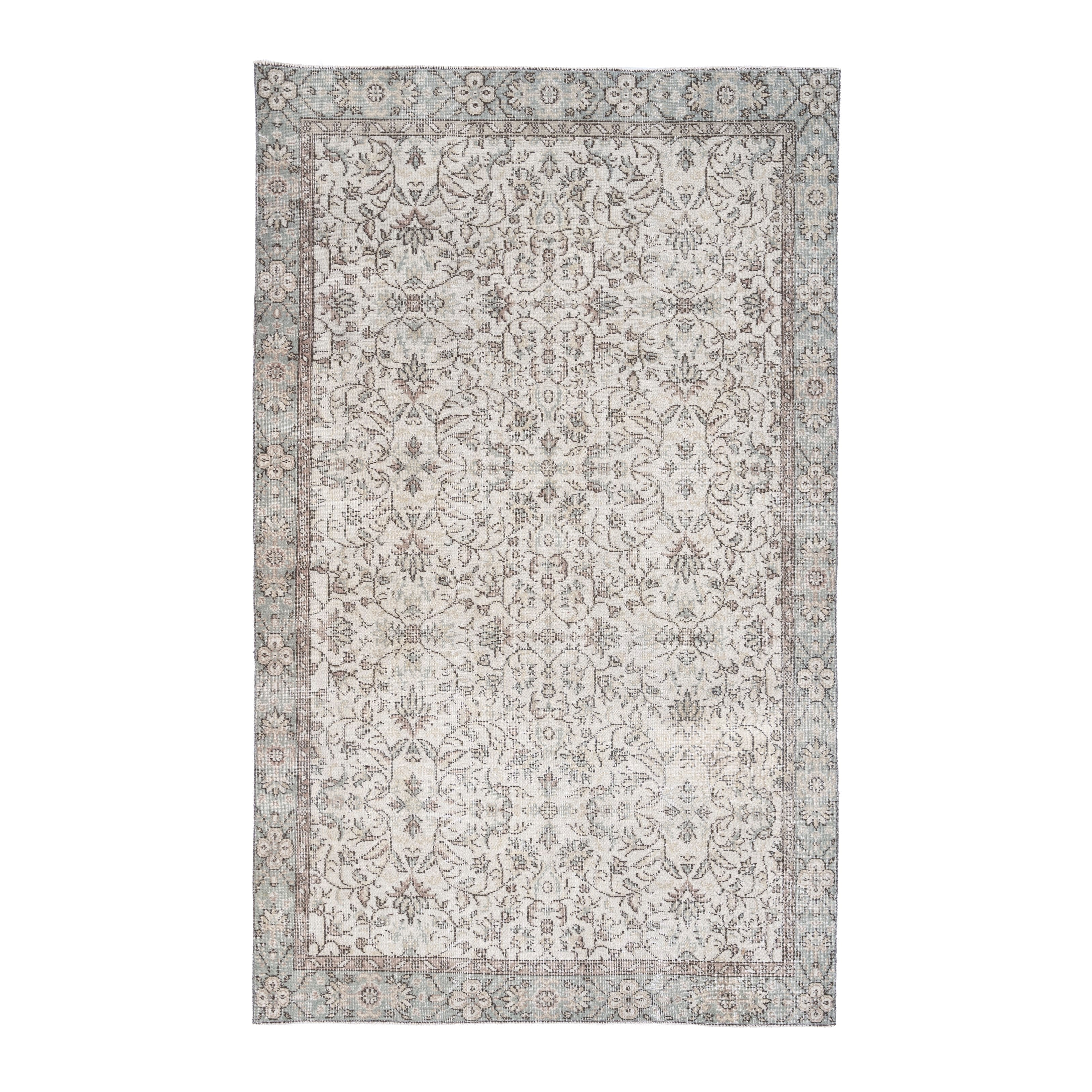 Turkish Isparta area rug in cream and greige, 5'5" x 8'10"