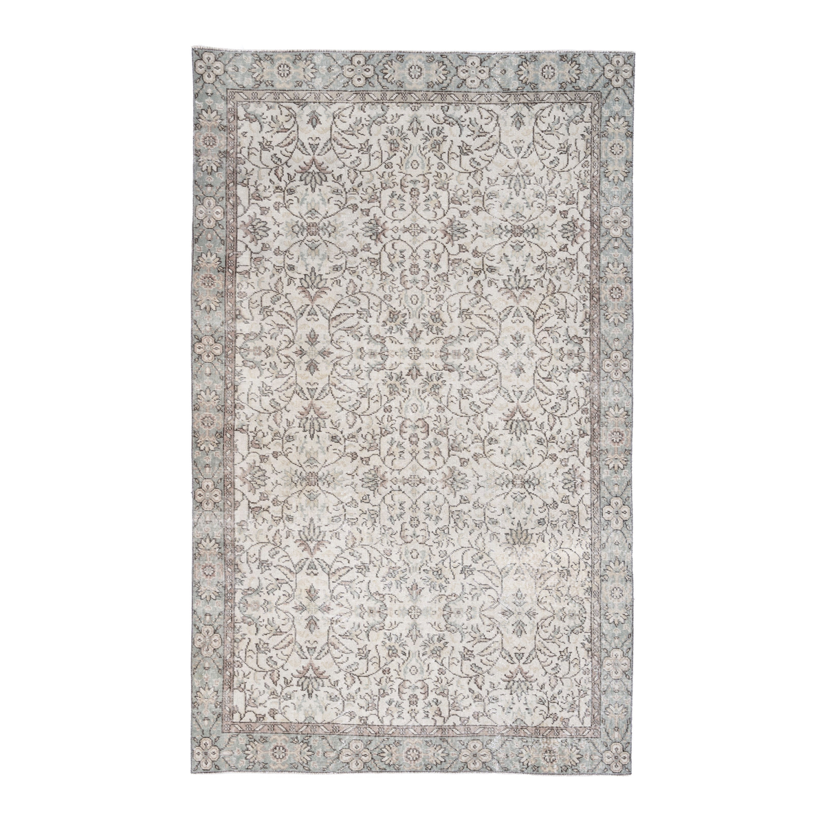 Turkish Isparta area rug in cream and greige, 5'5" x 8'10"