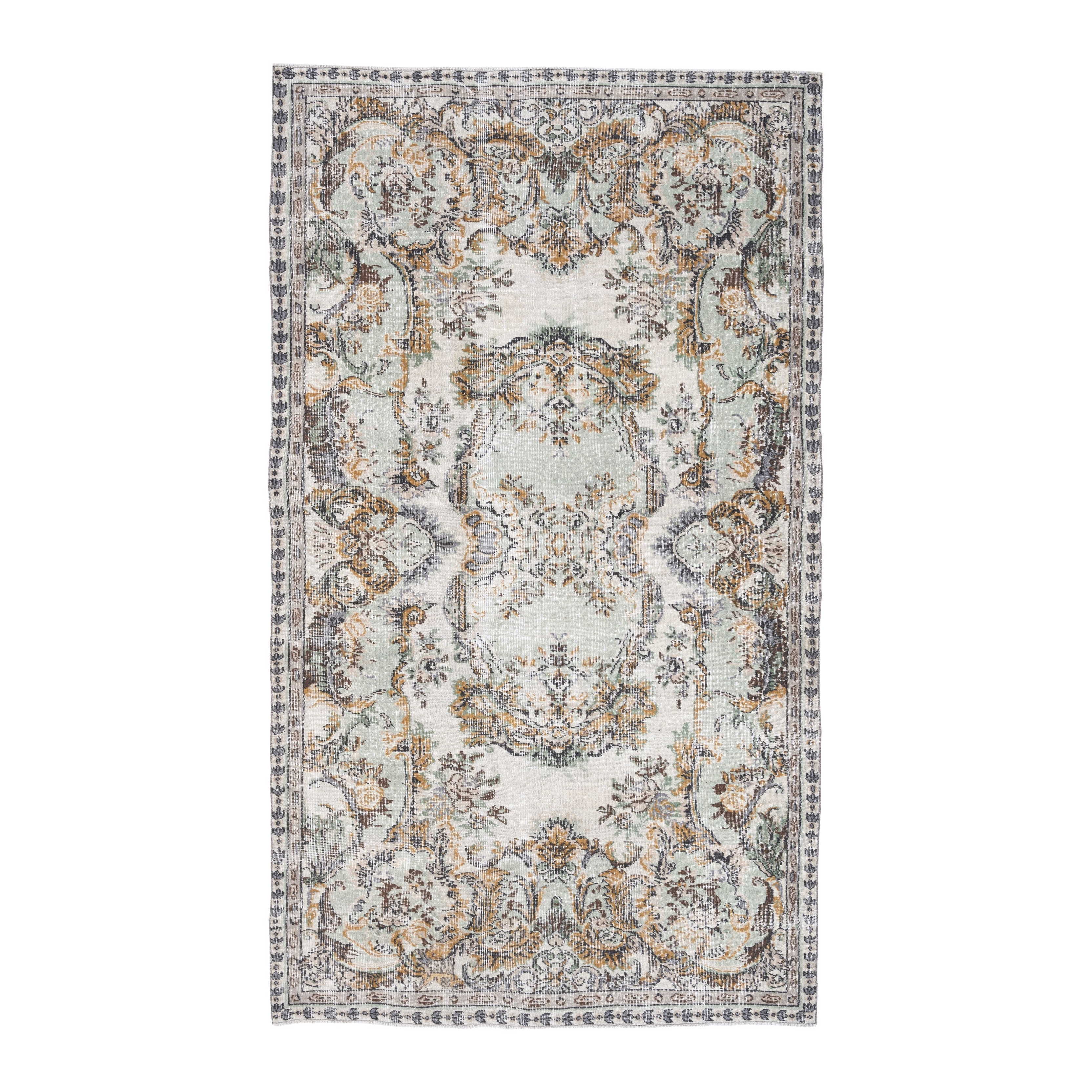 Turkish Isparta area rug in cream and antique gold, 5'2" x 8'10"