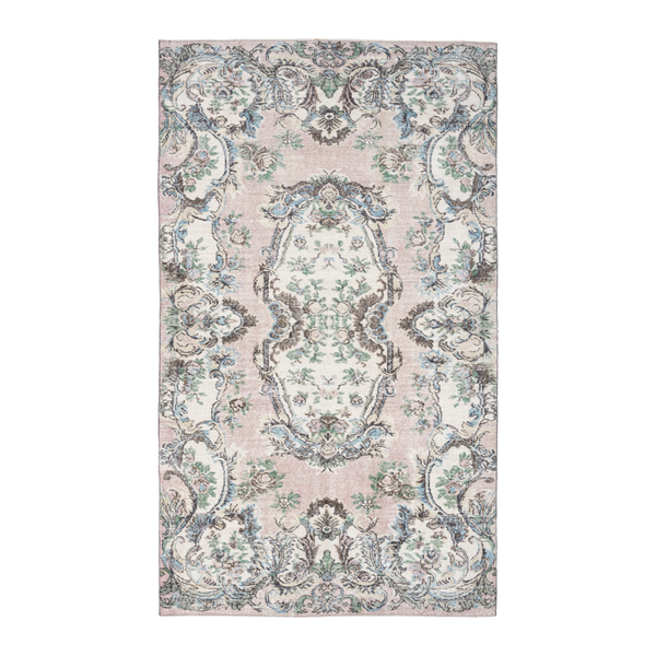 Turkish Isparta area rug in muted pink and cream, 4'11" x 8'9"