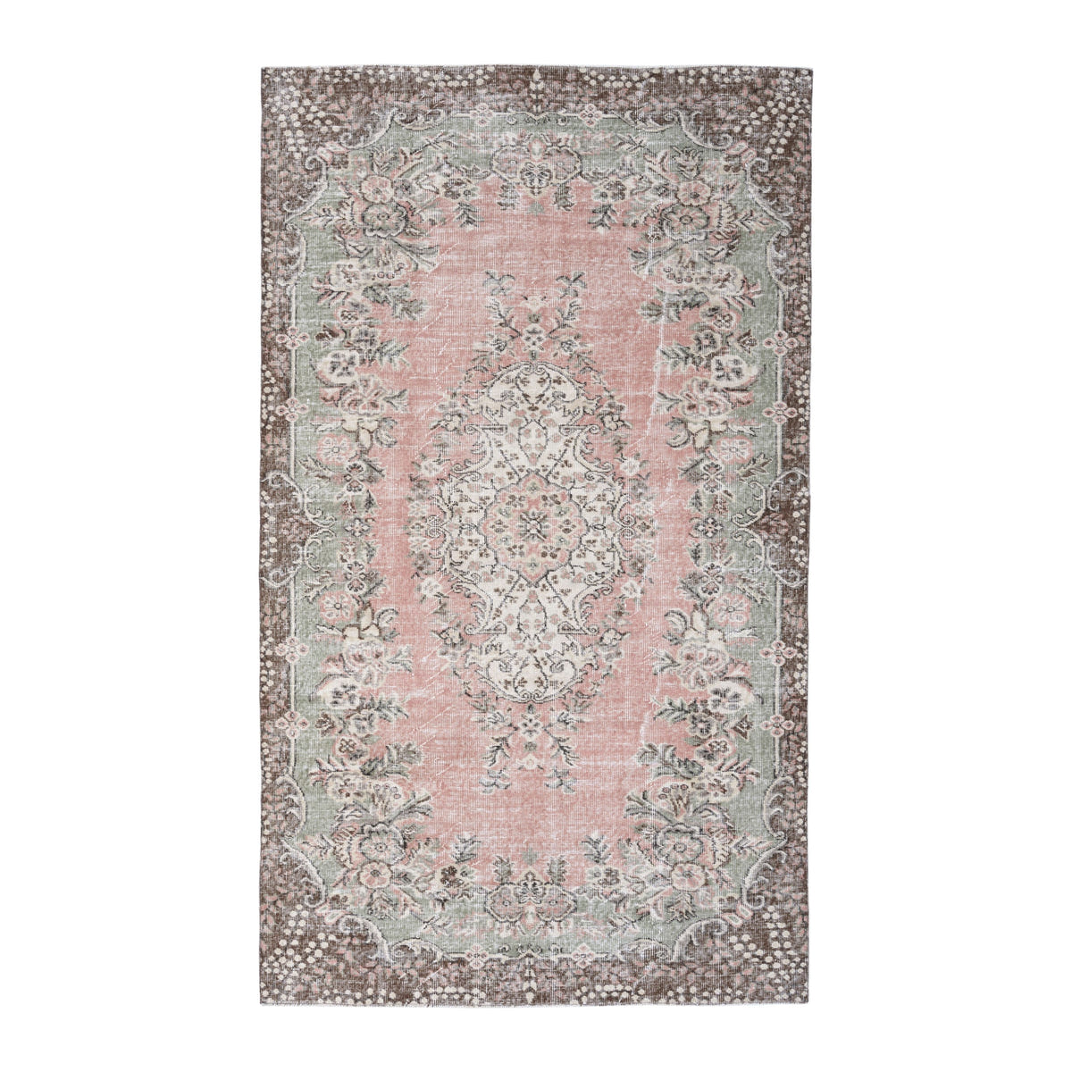 Turkish Isparta area rug in muted pink and cream, 5'3" x 8'9"
