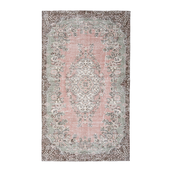 Turkish Isparta area rug in muted pink and cream, 5'3" x 8'9"