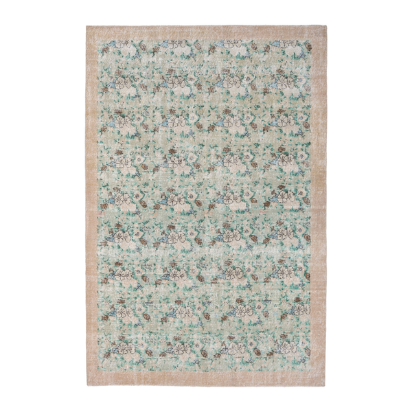 Turkish Isparta area rug in celadon and taupe, 6'1" x 9'5"