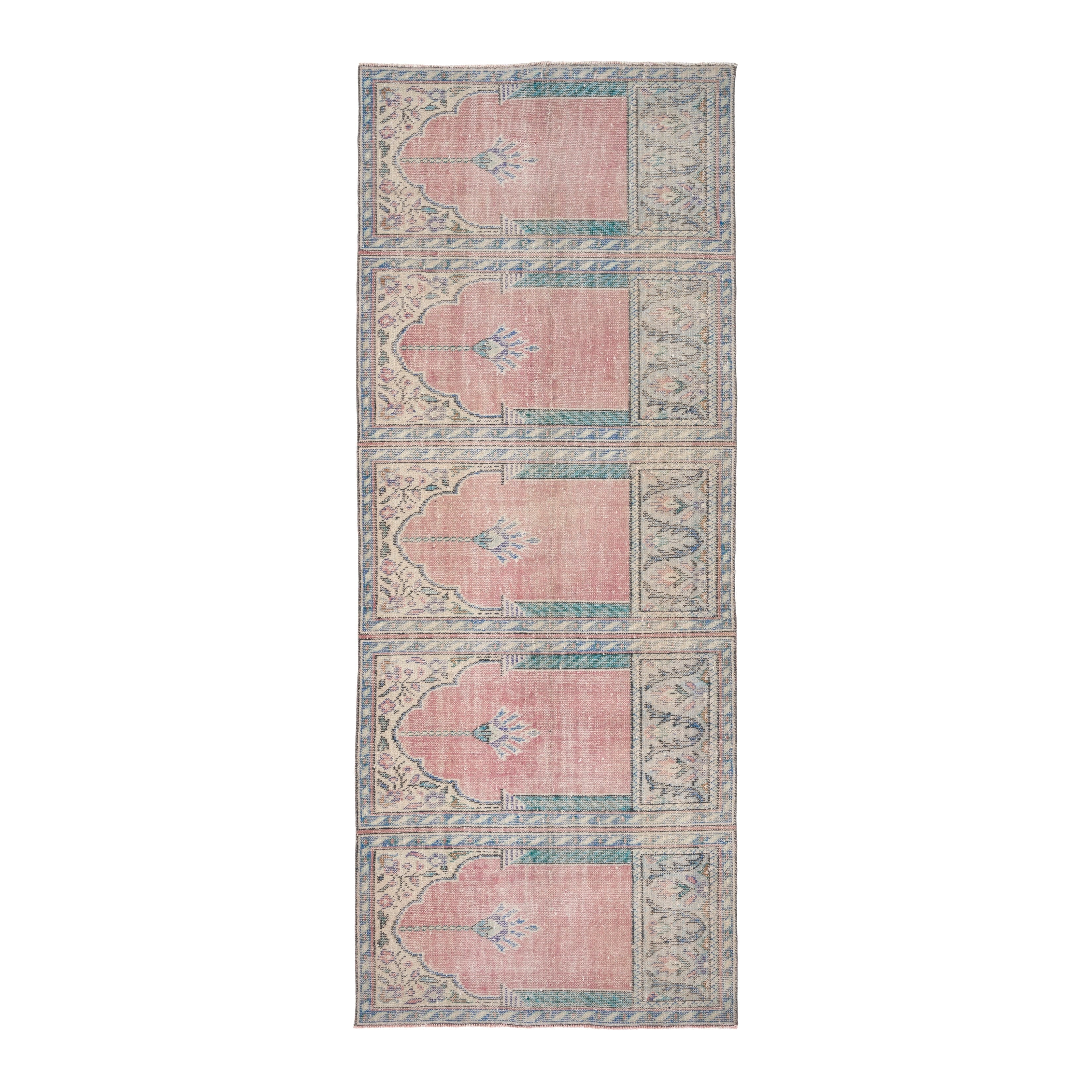 Turkish Isparta area rug in muted pink and cream, 4' x 9'11"