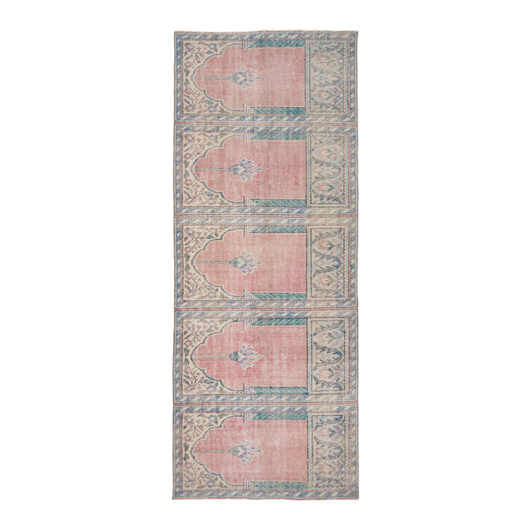 Turkish Isparta area rug in muted pink and cream, 4' x 9'11"