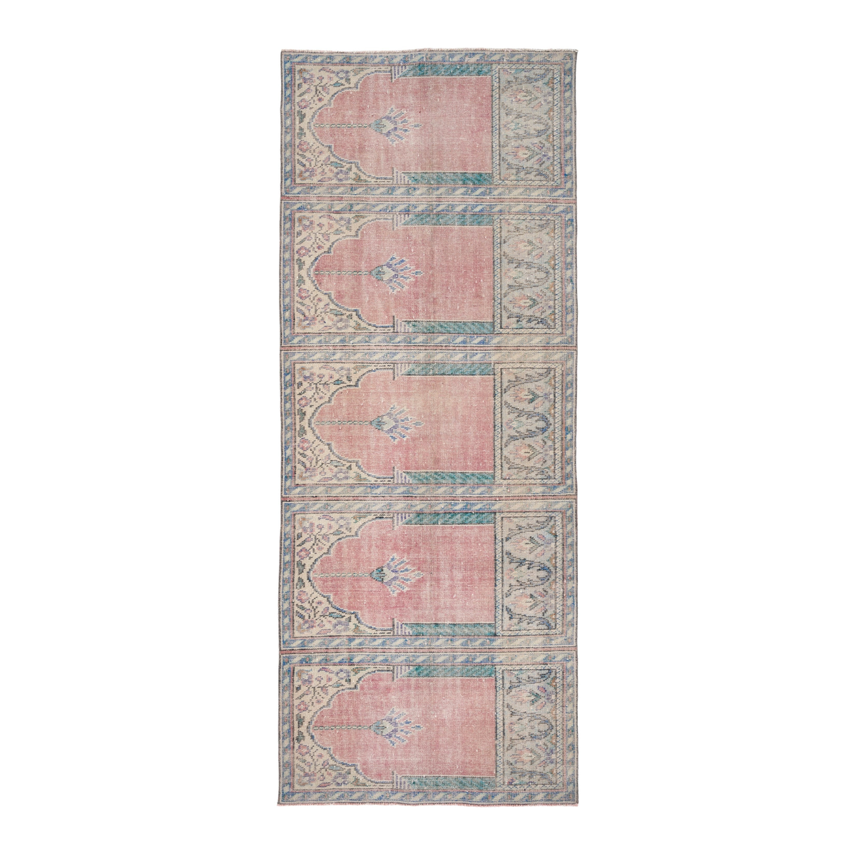 Turkish Isparta runner rug in muted pink and cream, 4' x 9'11"