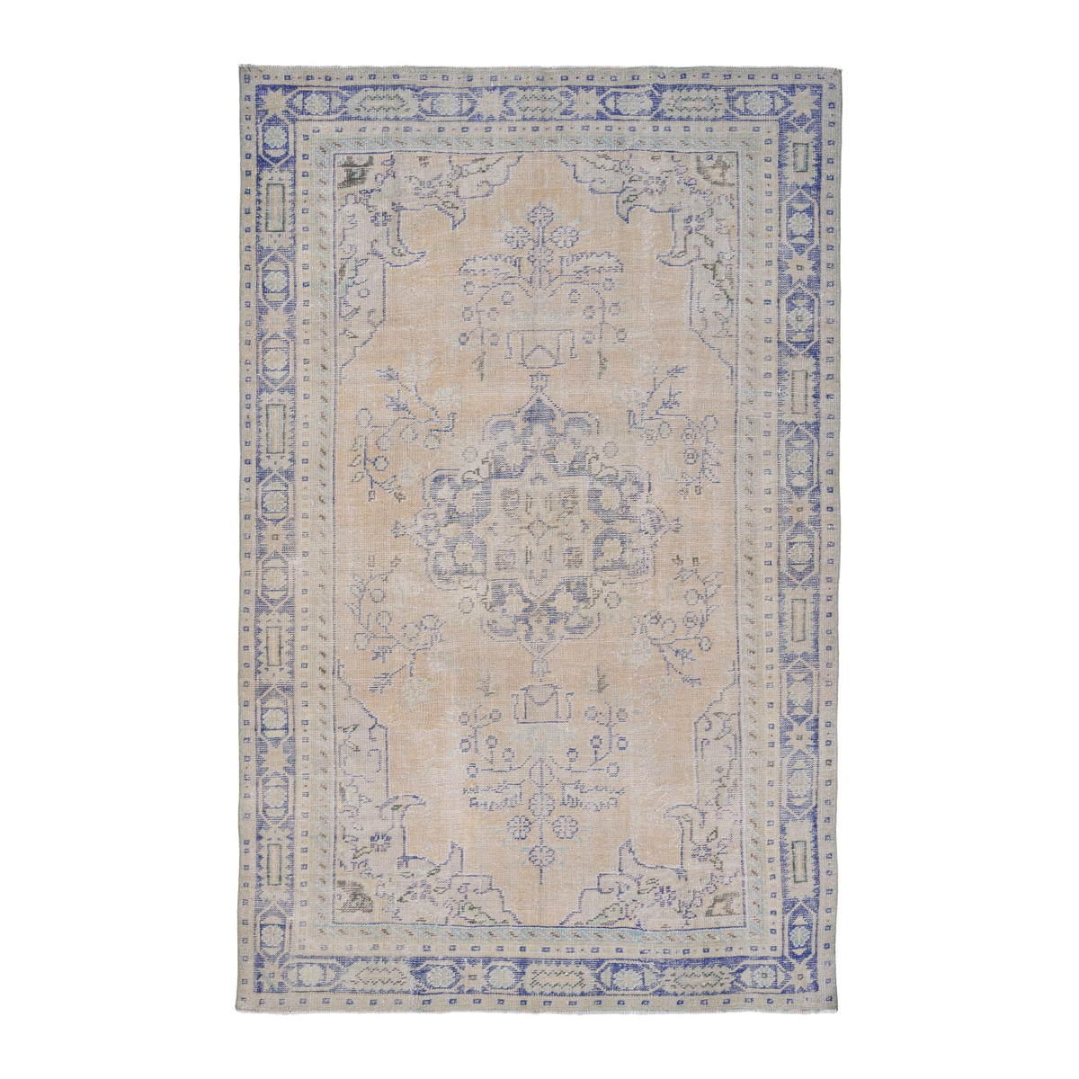 Turkish Manisa area rug in cream and dusty blue, 6' x 9'1"