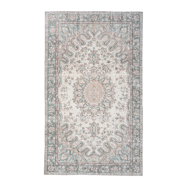 Turkish Isparta area rug in cream and sage, 5'5" x 8'11"