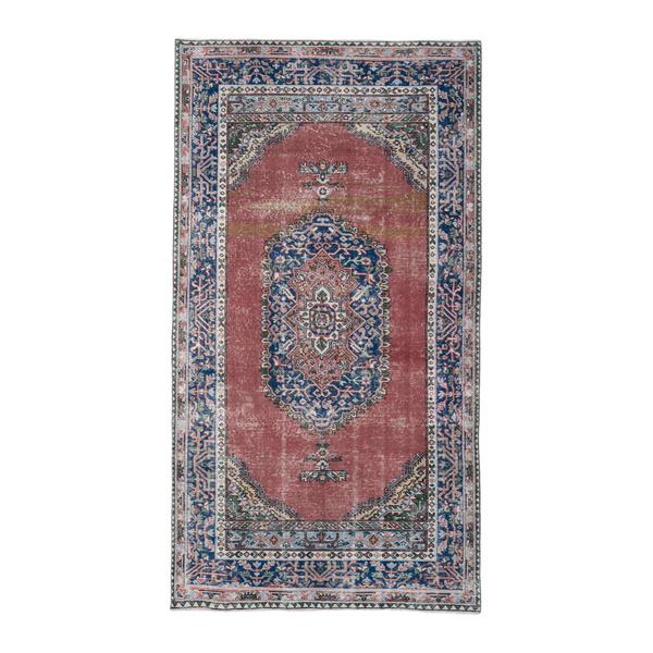 Turkish Isparta area rug in dusty rose and navy, 4'4" x 8'1"