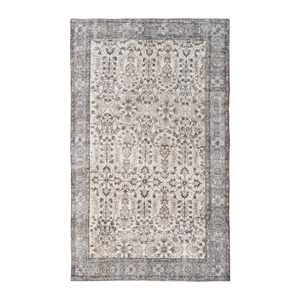 Turkish Isparta area rug in ivory and stone, 5'1" x 8'4"