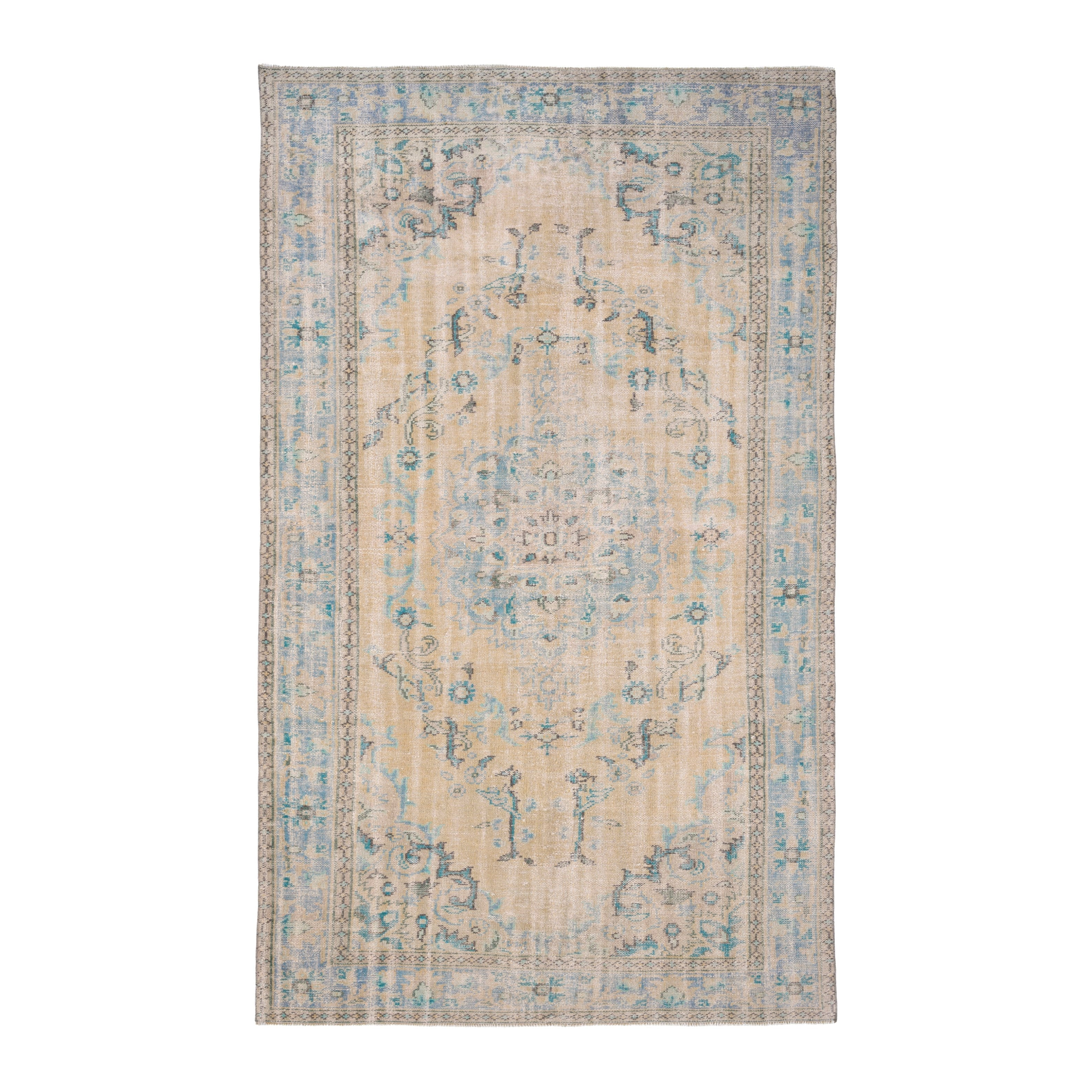 Turkish Manisa area rug in cream and dusty blue, 5'9" x 9'7"