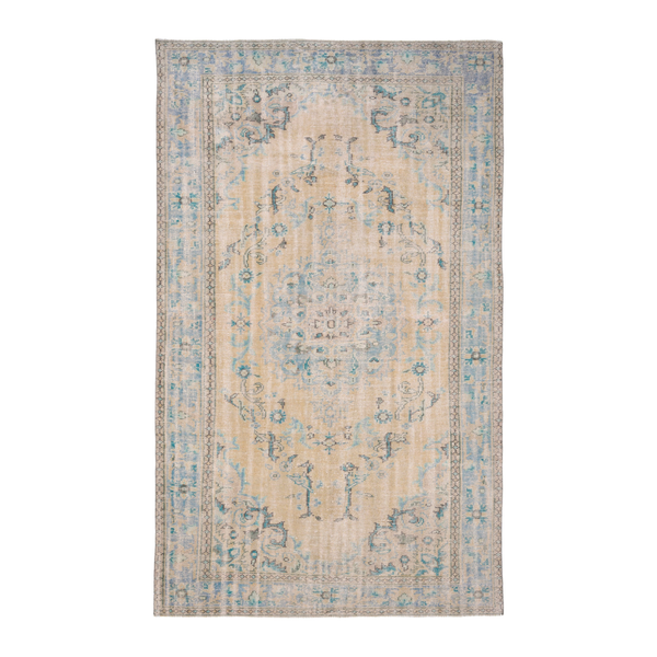 Turkish Manisa area rug in cream and dusty blue, 5'9" x 9'7"