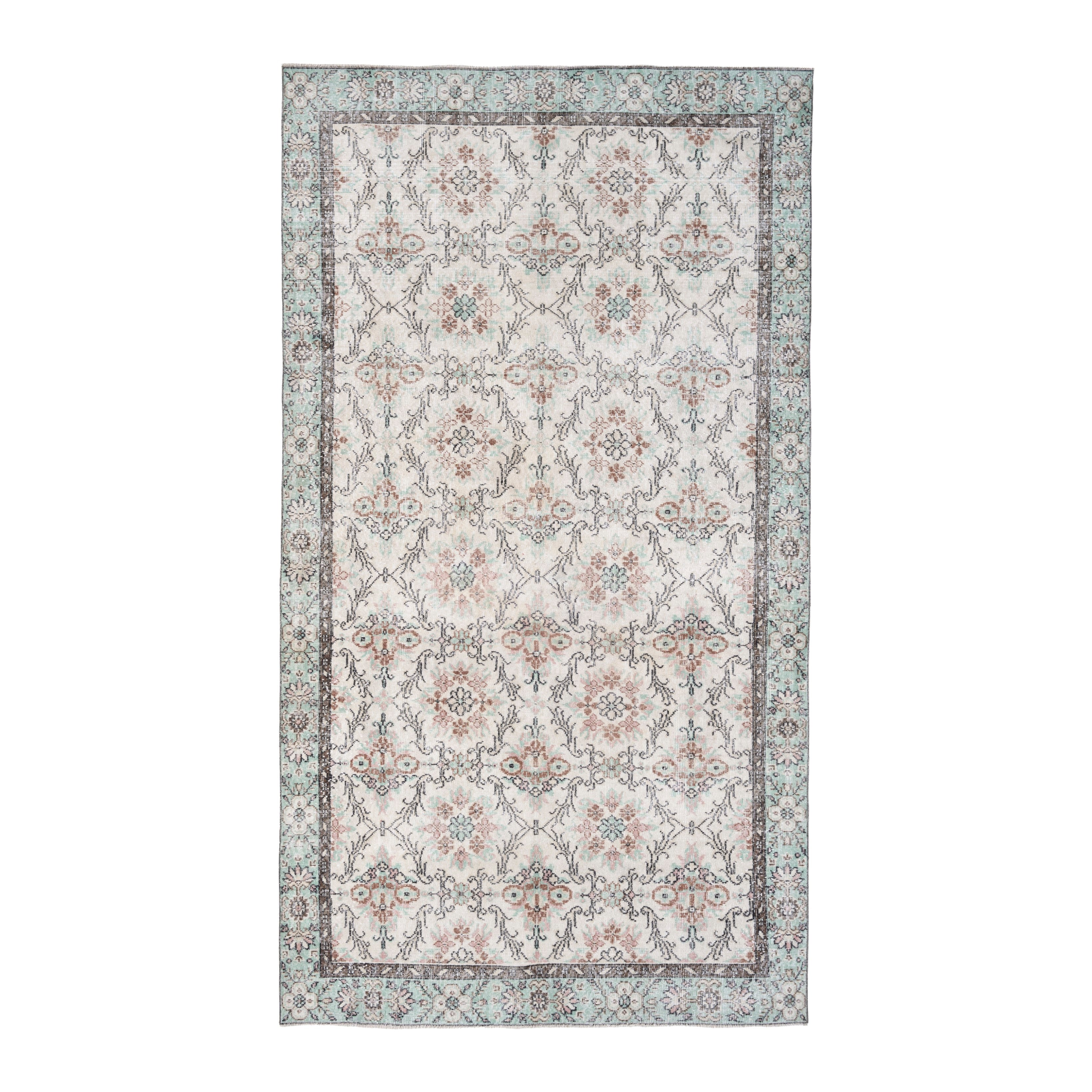 Turkish Isparta area rug in cream and sage, 5'8" x 9'9"