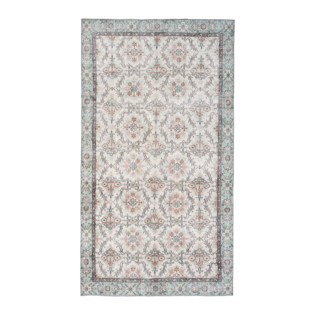 Turkish Isparta area rug in cream and sage, 5'8" x 9'9"