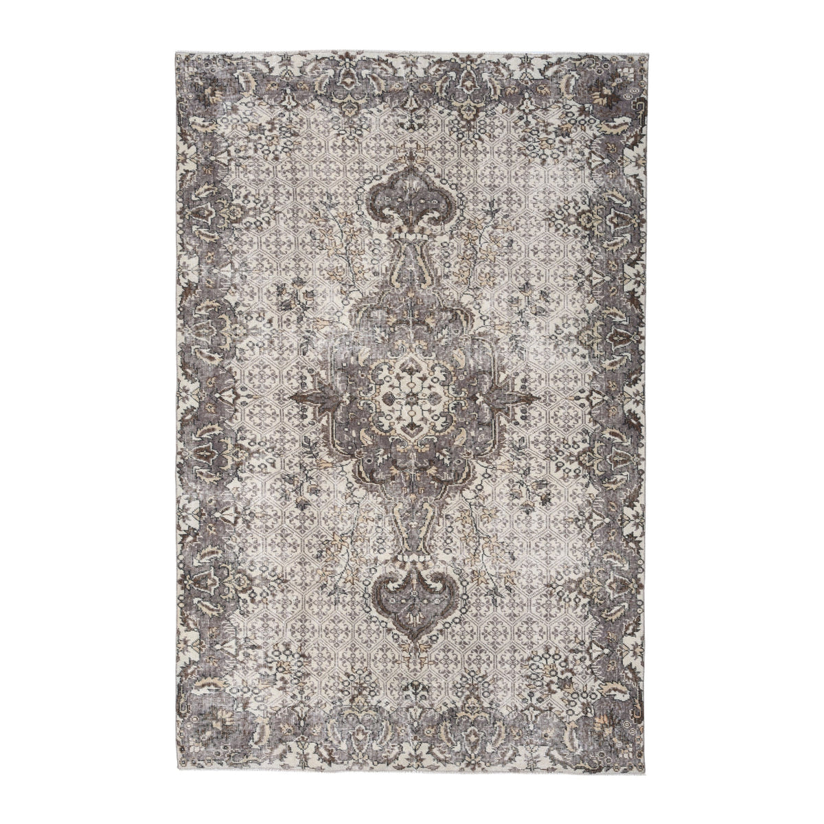 Turkish Isparta area rug in cream and smoke, 5'8" x 8'5"