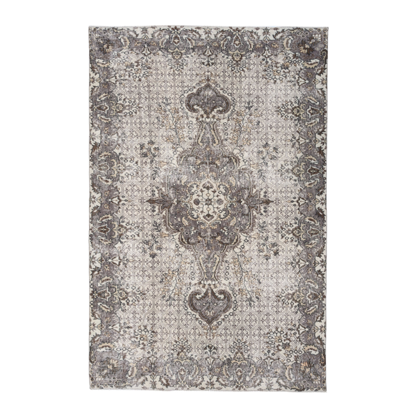Turkish Isparta area rug in cream and smoke, 5'8" x 8'5"