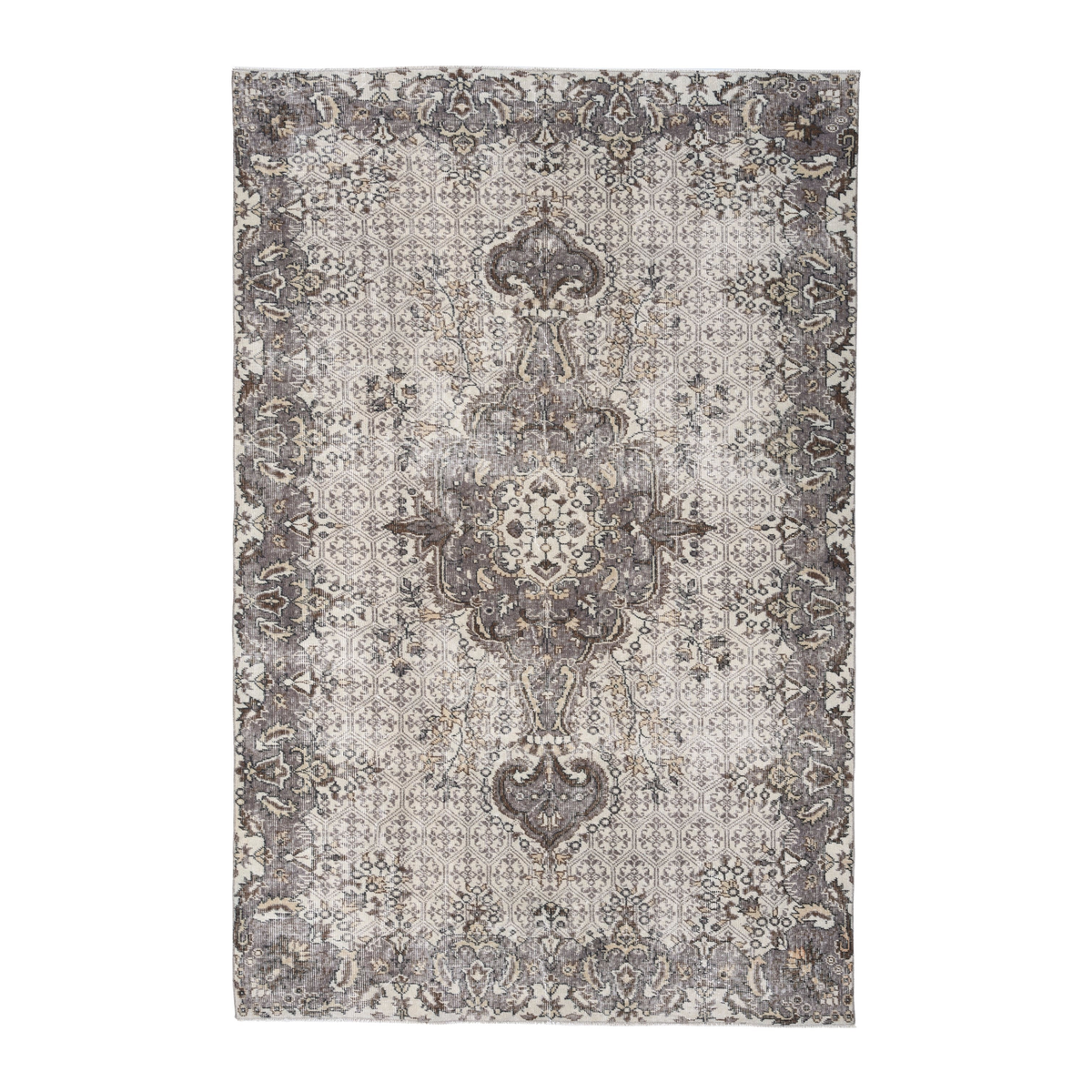 Turkish Isparta area rug in cream and smoke, 5'8" x 8'5"