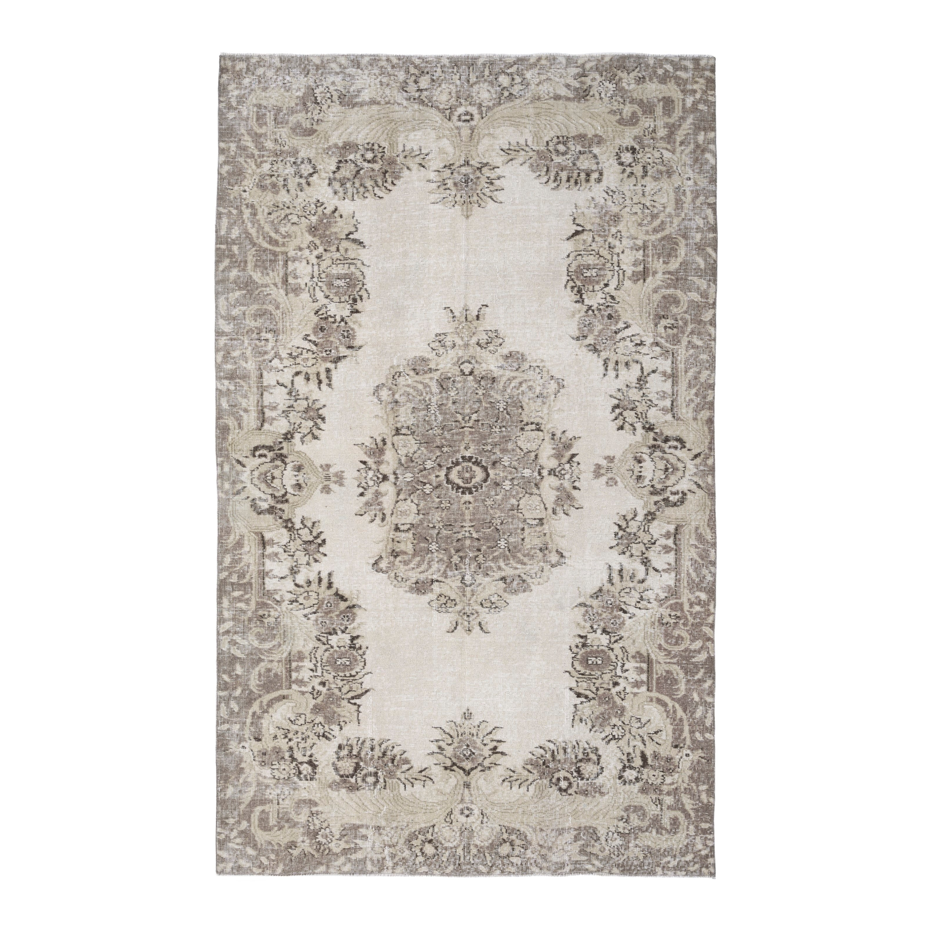 Turkish Isparta area rug in cream and taupe, 5'4" x 8'6"