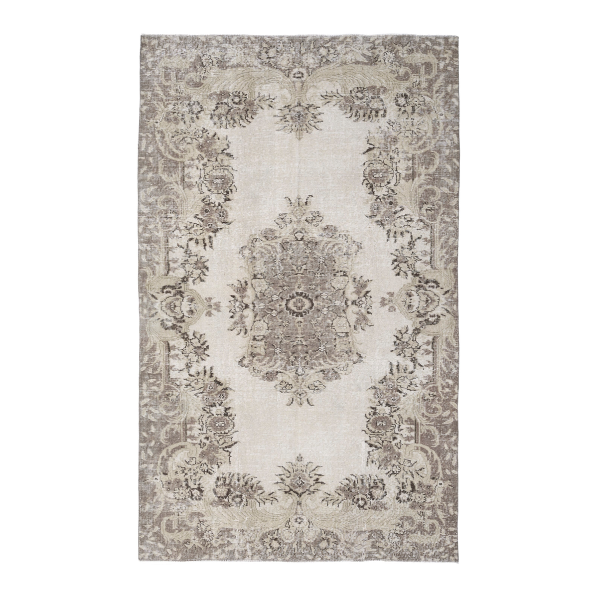 Turkish Isparta area rug in cream and taupe, 5'4" x 8'6"