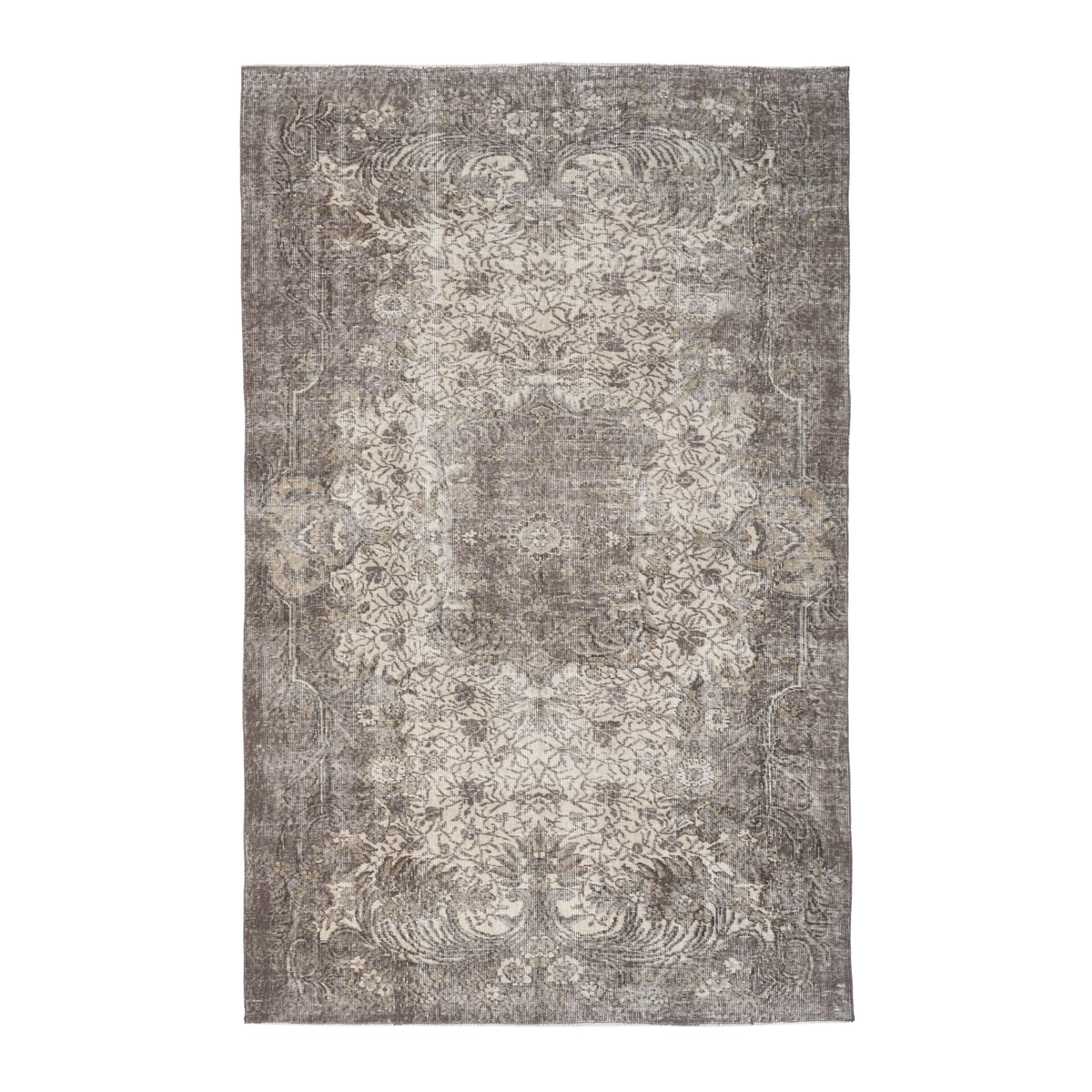 Turkish Isparta area rug in cream and greige, 5'5" x 8'6"