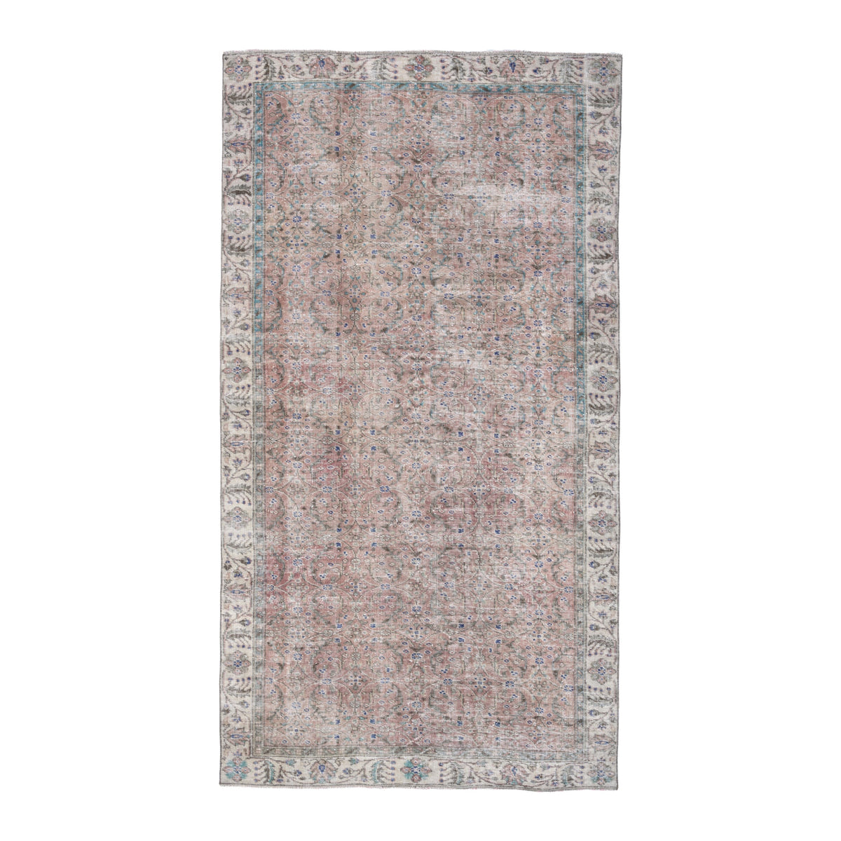 Turkish Isparta area rug in faded red and cream, 5'1" x 8'10"
