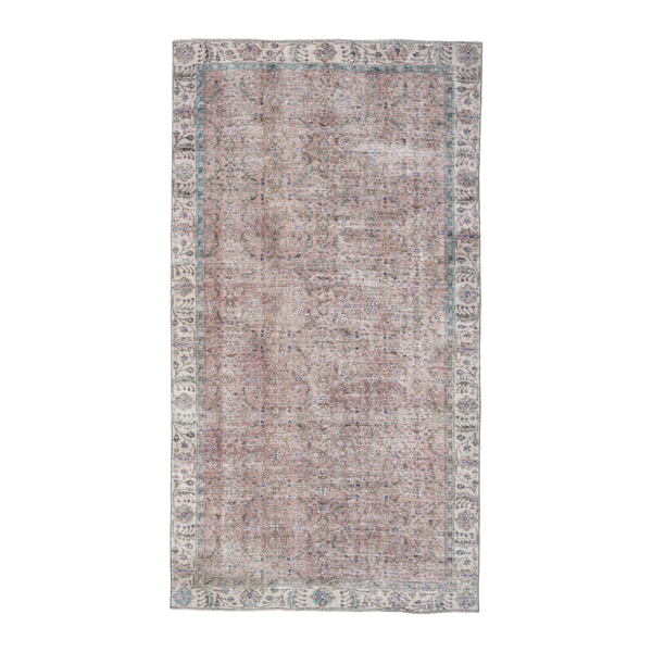 Turkish Isparta area rug in faded red and cream, 5'1" x 8'10"