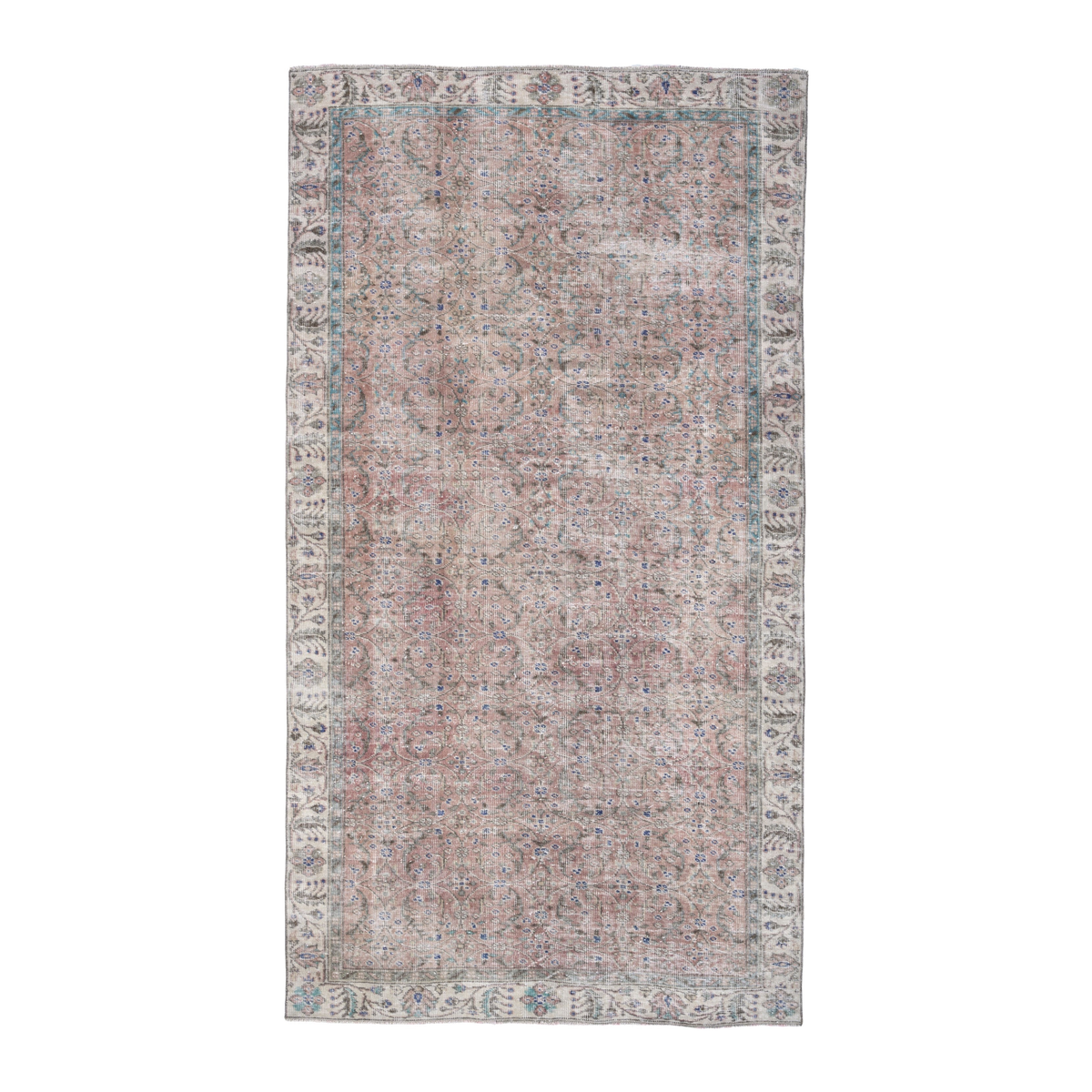 Turkish Isparta area rug in faded red and cream, 5'1" x 8'10"
