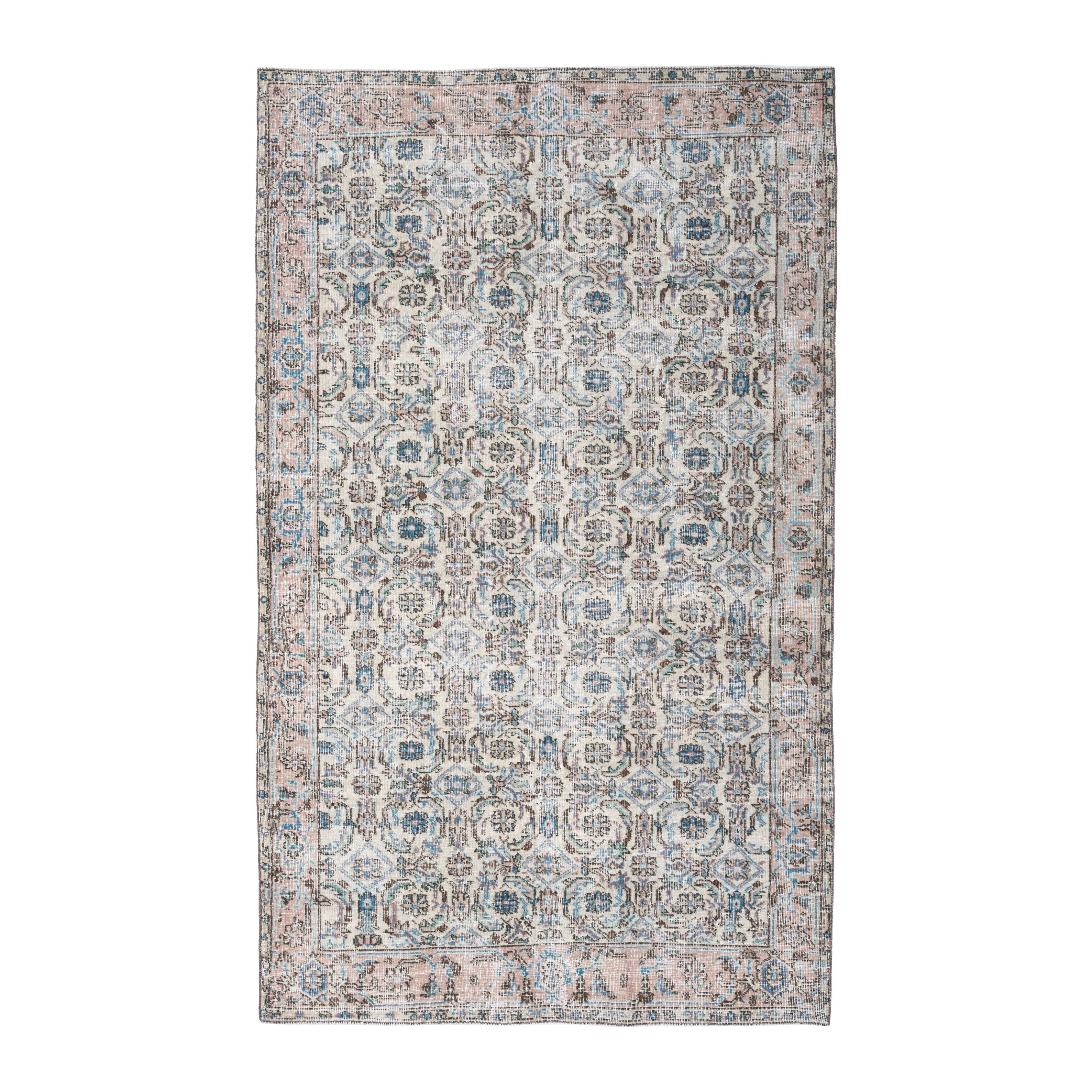 Turkish Isparta area rug in cream and dusty blue, 5'1" x 8'4"