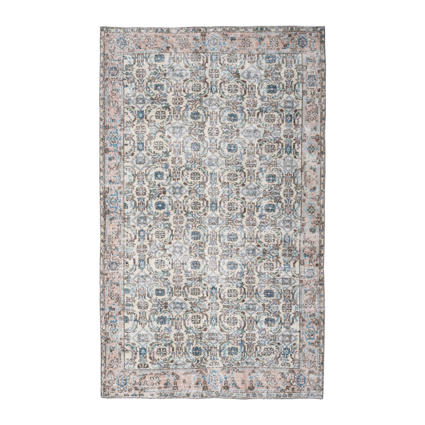 Turkish Isparta area rug in cream and dusty blue, 5'1" x 8'4"