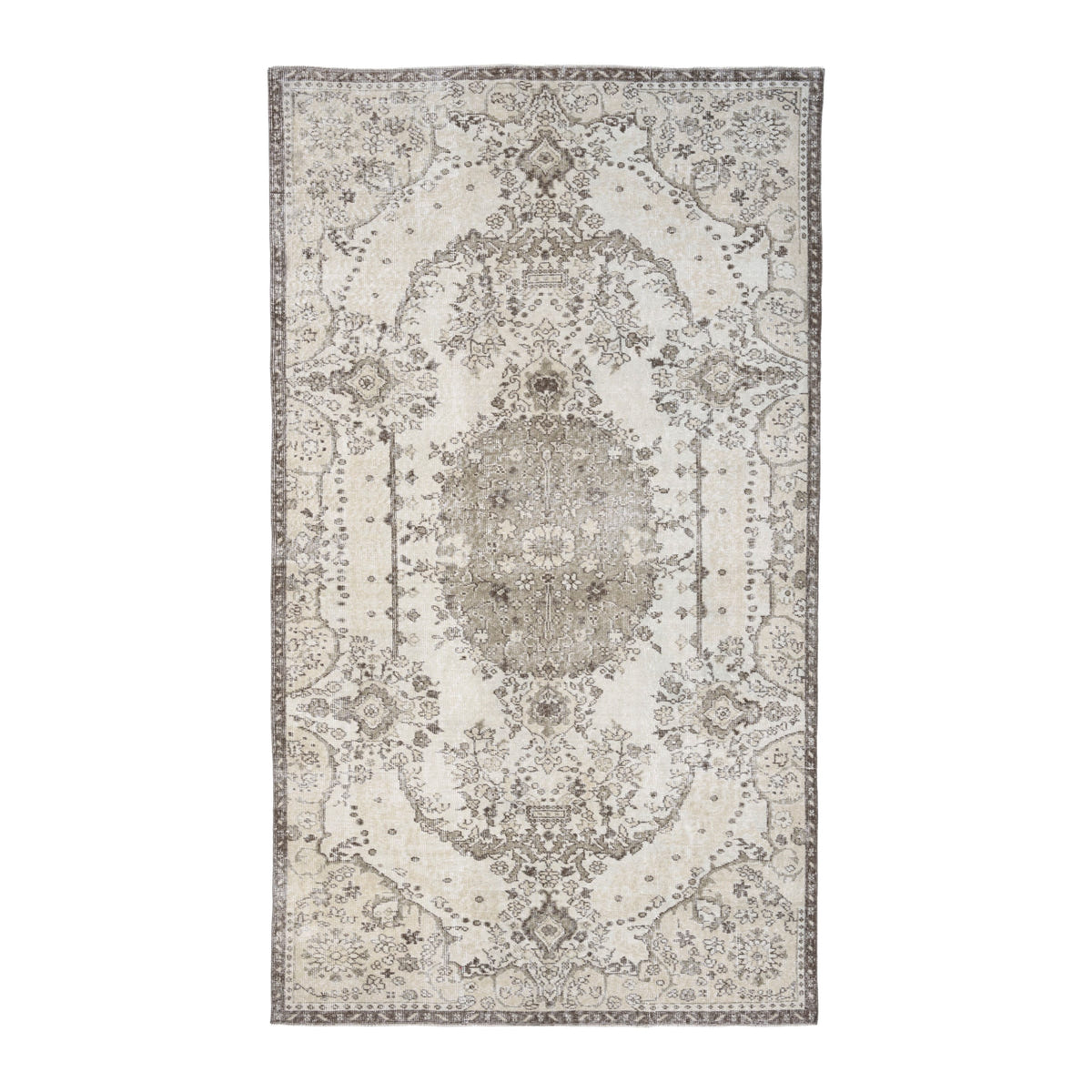 Turkish Isparta area rug in cream and taupe, 5'6" x 9'11"