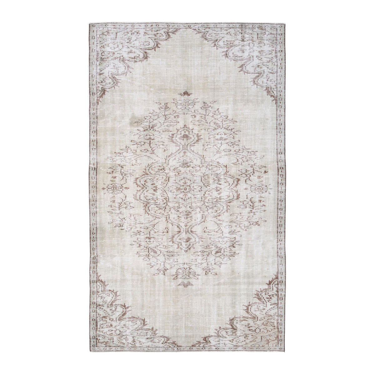 Turkish Isparta area rug in cream and taupe, 4'9" x 7'9"