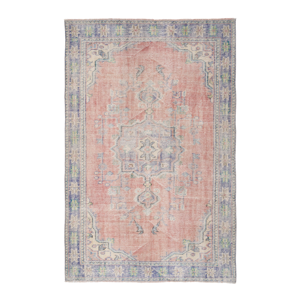 Turkish Manisa area rug in muted pink and slate blue, 5'1" x 7'11"
