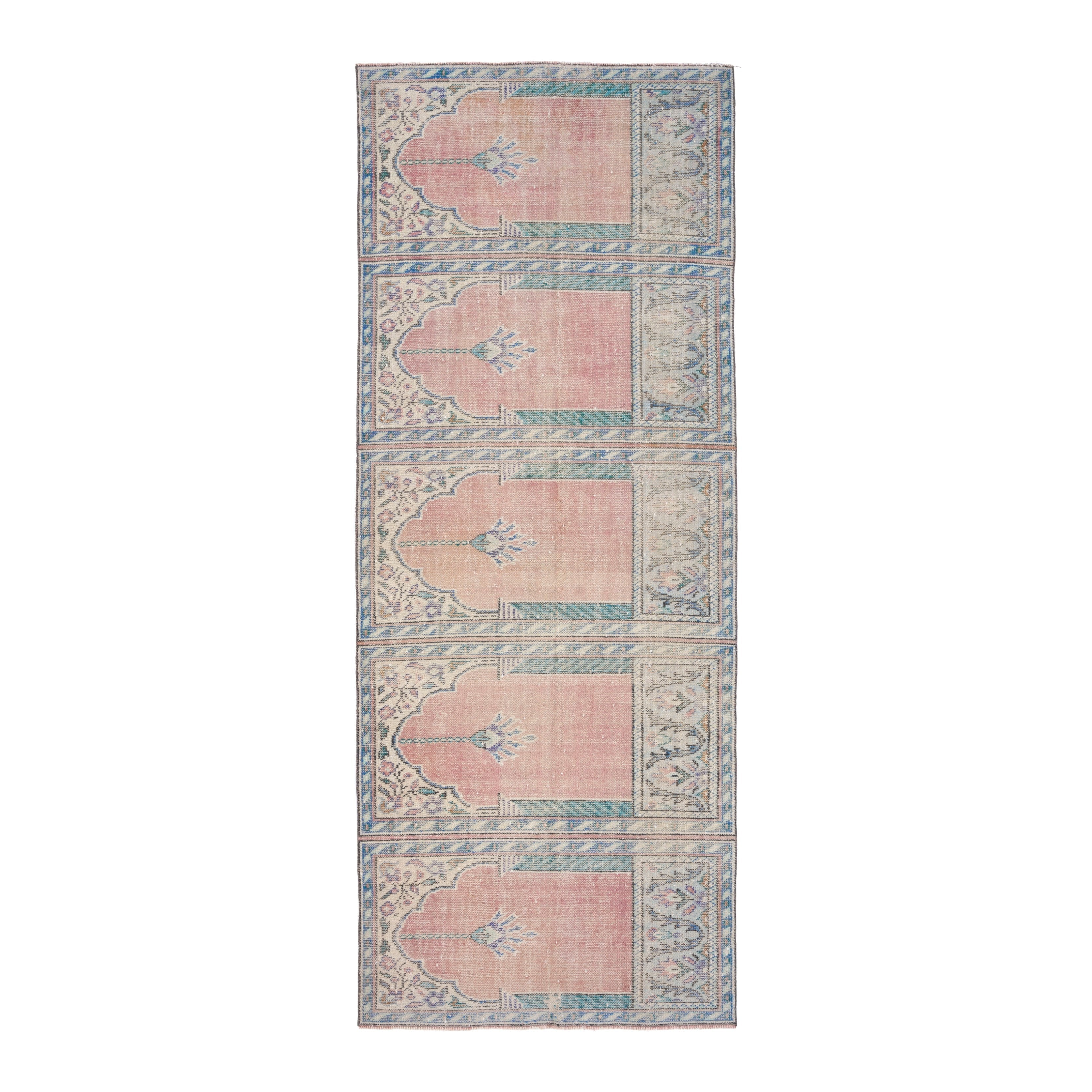 Turkish Isparta runner rug in muted pink and cream, 3'10" x 9'11"