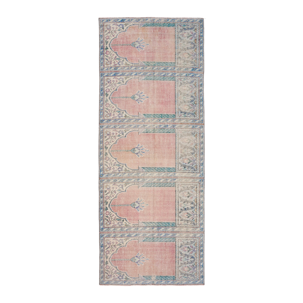 Turkish Isparta runner rug in muted pink and cream, 3'10" x 9'11"