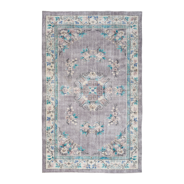 Turkish Isparta area rug in greige and turquoise, 5'10" x 9'4"