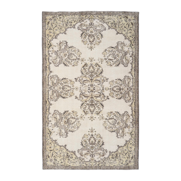Turkish Isparta area rug in cream and khaki, 5'6" x 8'8"