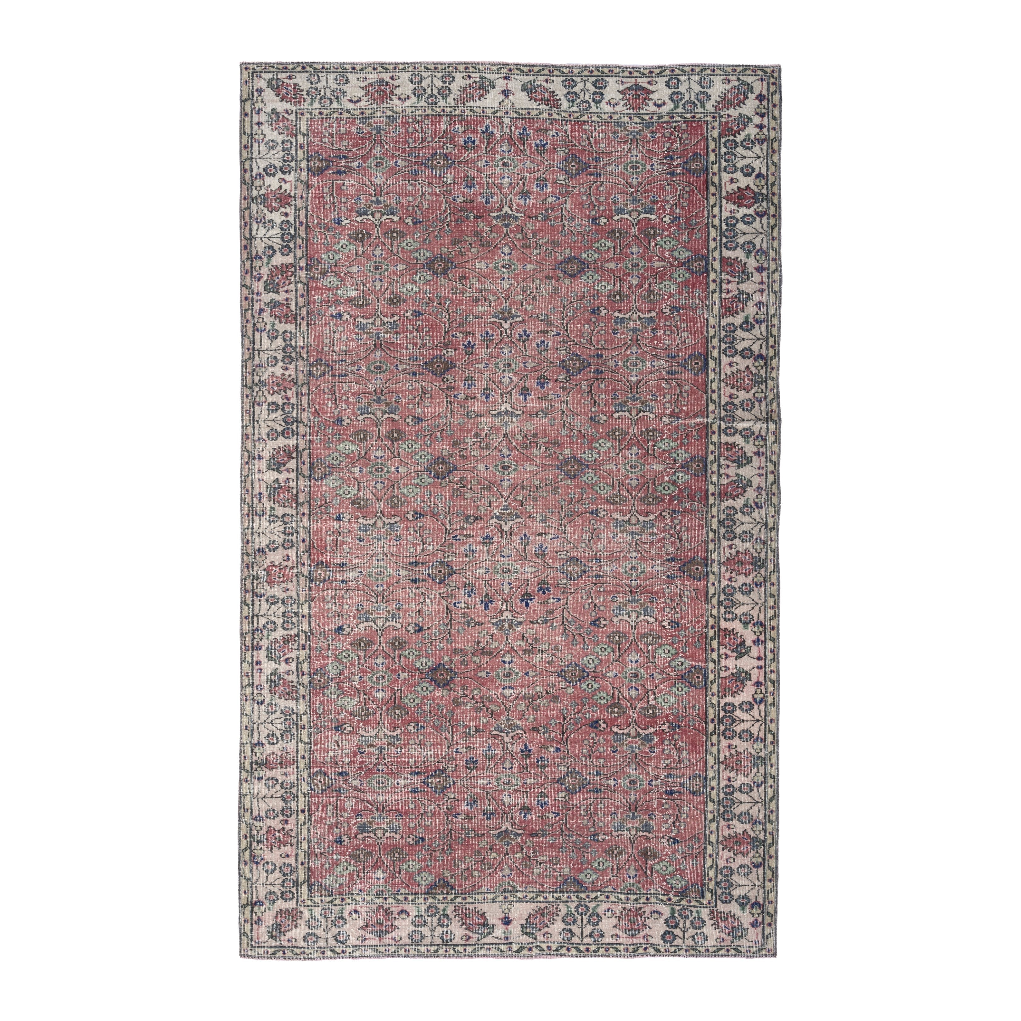 Turkish Isparta area rug in rose and cream, 5'5" x 8'9"