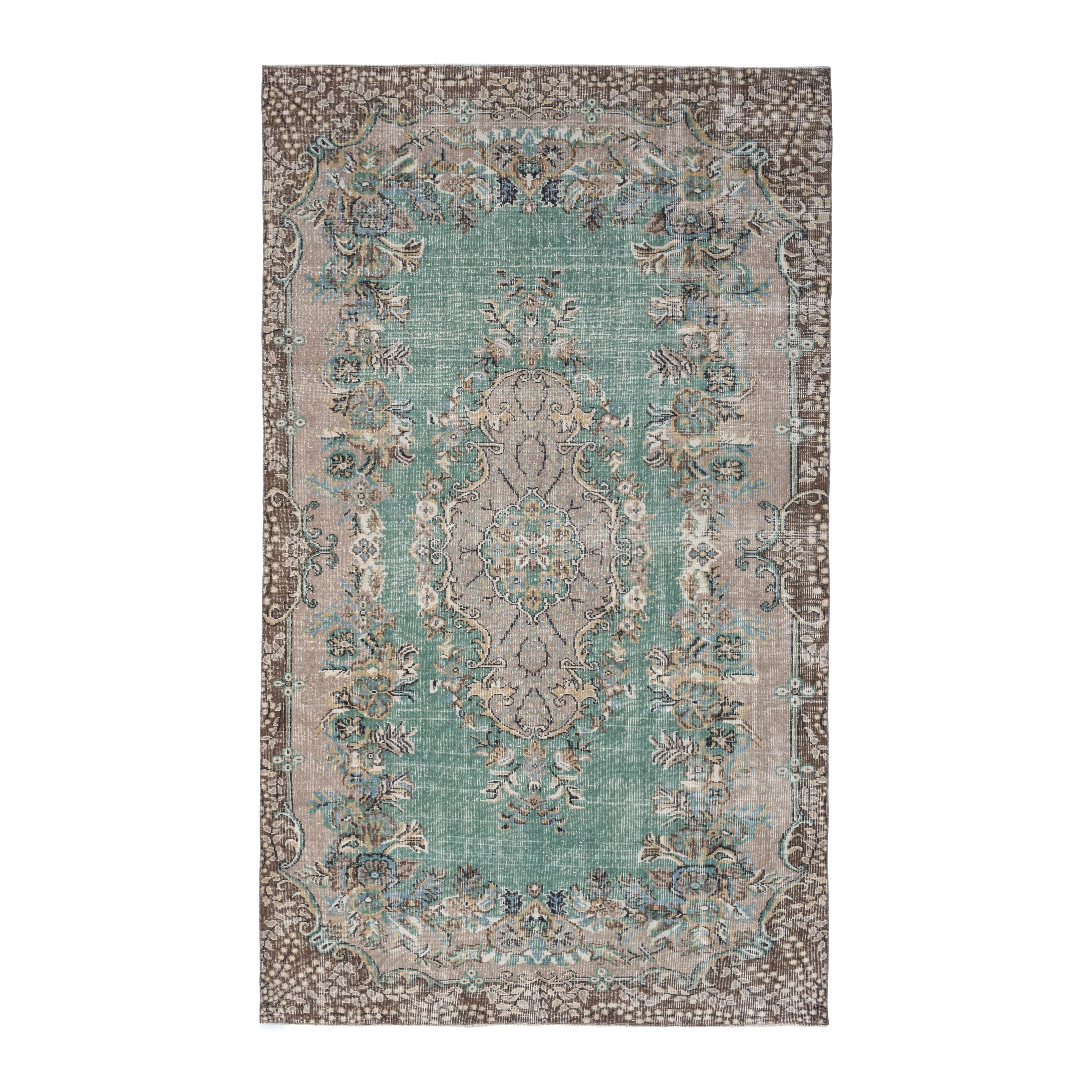 Turkish Isparta area rug in celadon and greige, 5'8" x 9'6"