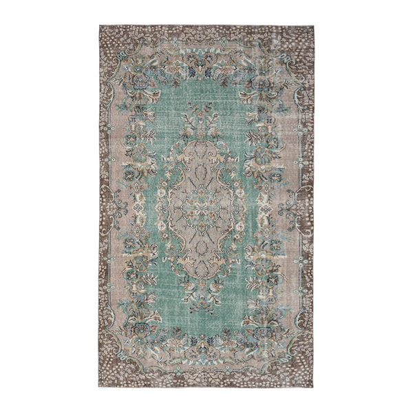 Turkish Isparta area rug in celadon and greige, 5'8" x 9'6"