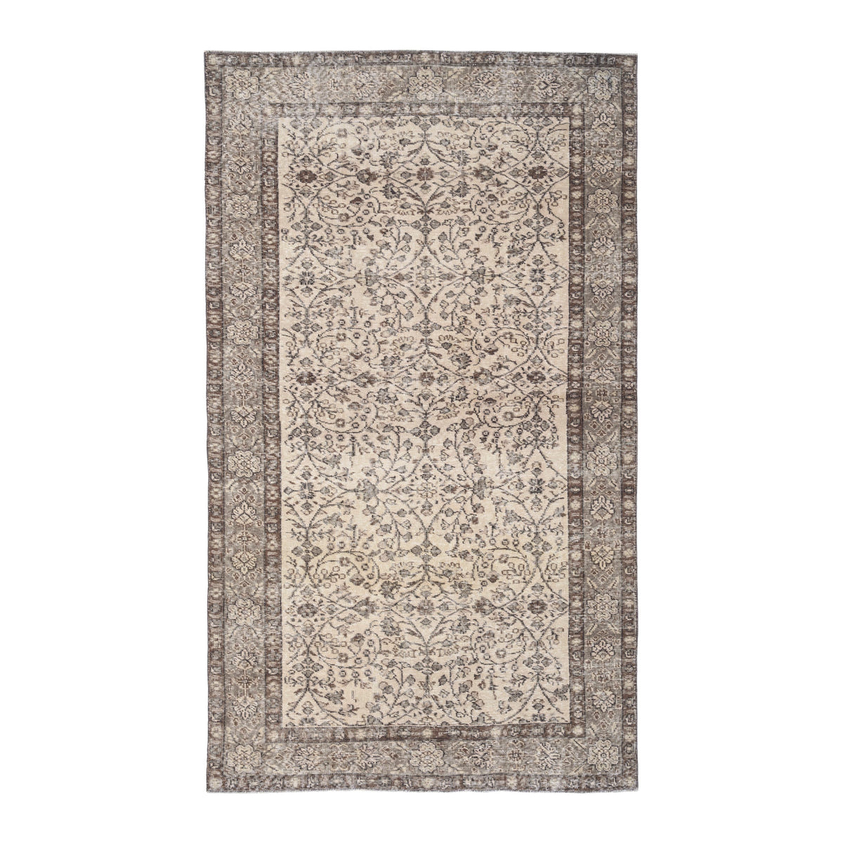 Turkish Isparta area rug in cream and greige, 4'11" x 8'6"
