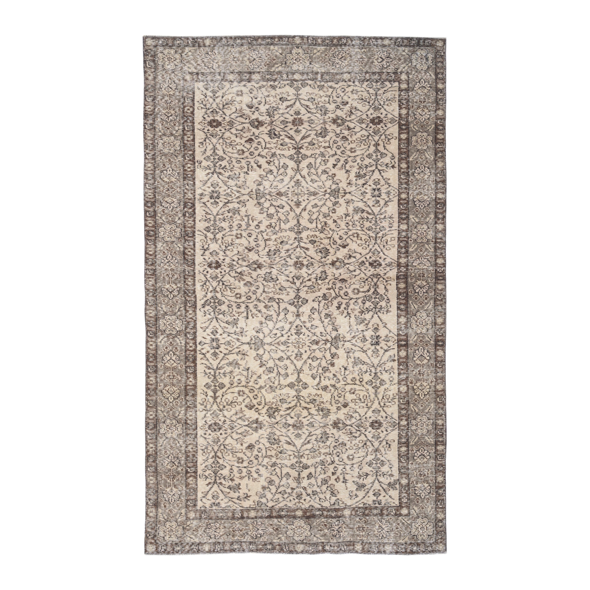 Turkish Isparta area rug in cream and greige, 4'11" x 8'6"