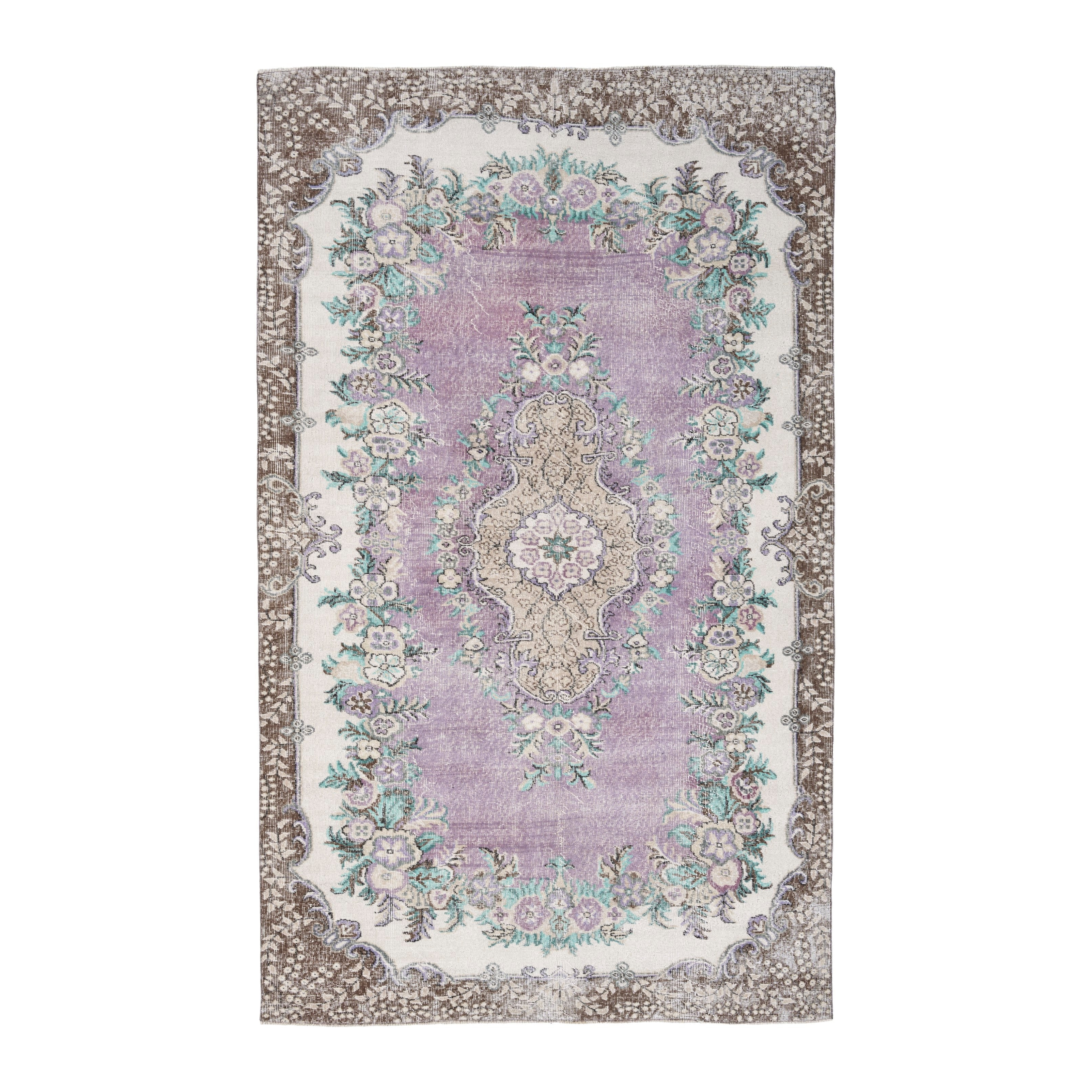 Turkish Isparta area rug in lilac and cream, 5'8" x 9'3"
