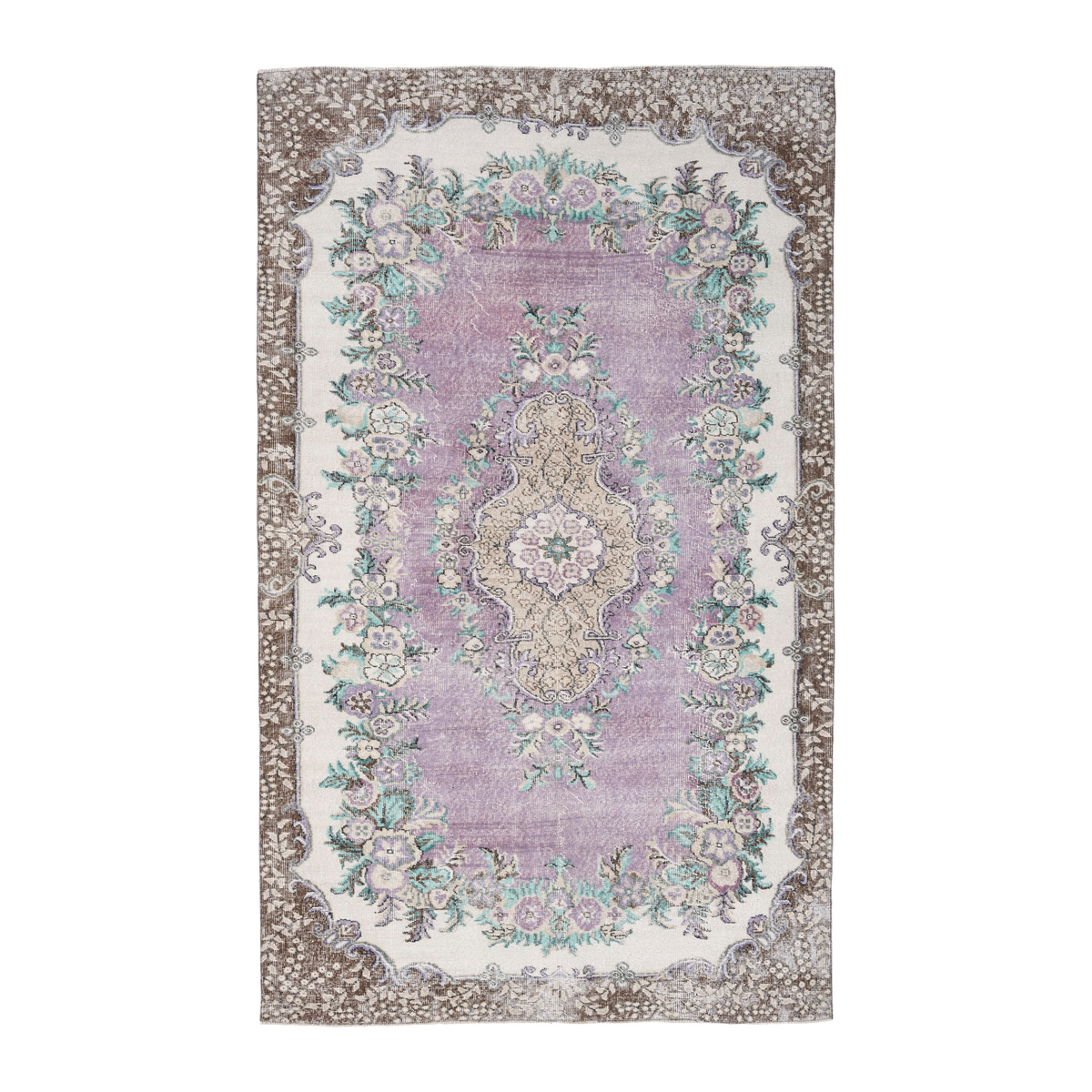 Turkish Isparta area rug in lilac and cream, 5'8" x 9'3"