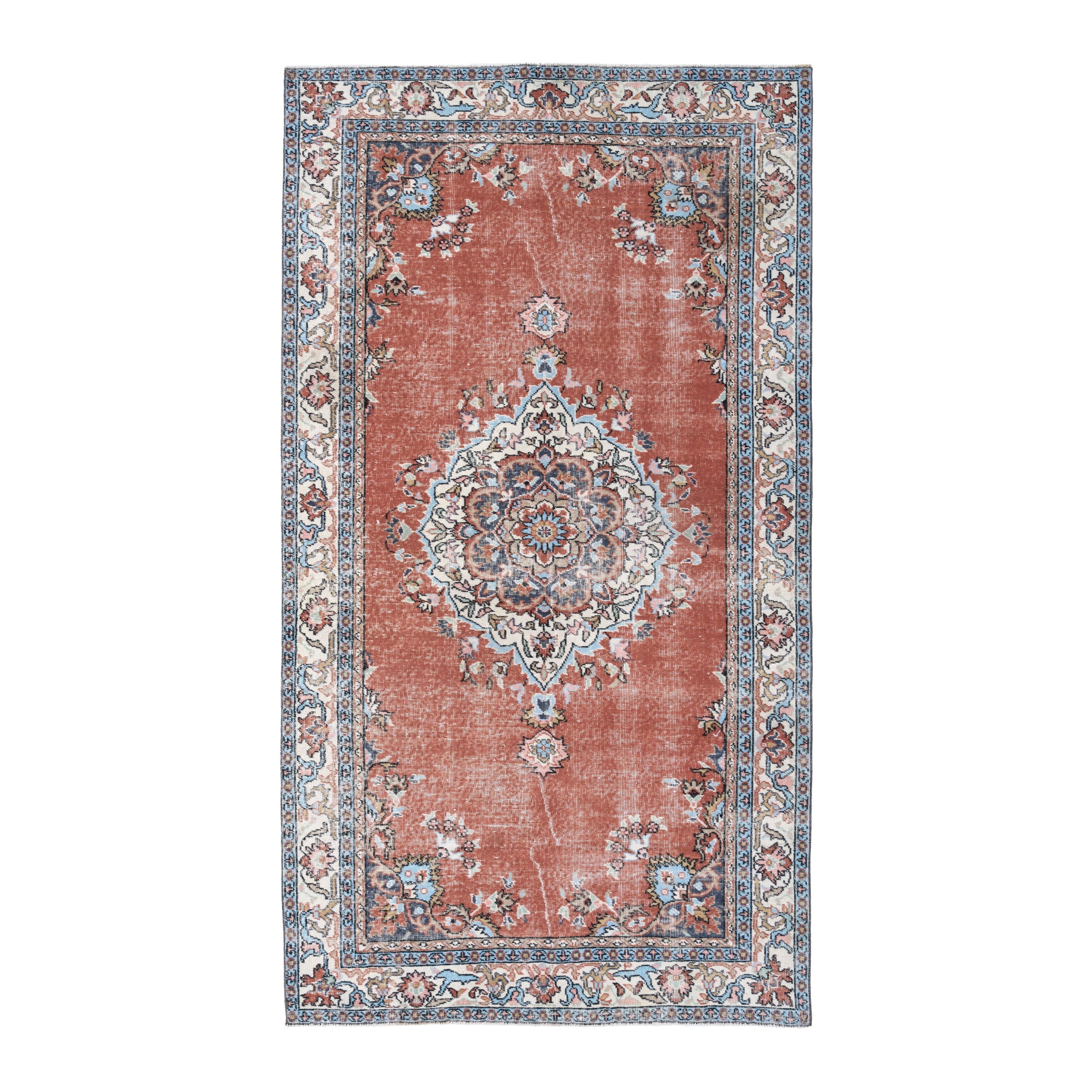 Turkish Isparta area rug in terracotta and off-white, 4'8" x 8'5"